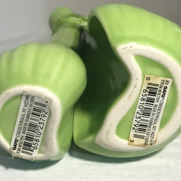 Ganz Double Bud Vase Green Scallion Celery Ceramic Ribbon Kitchy 8" Vintage - Picture 5 of 7